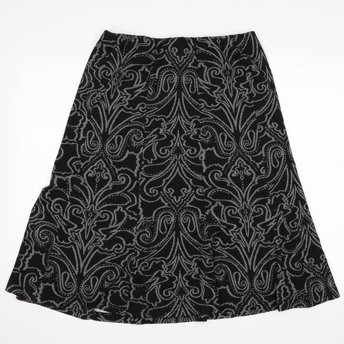 M&S Womens Black Geometric  Swing Skirt Size 14
