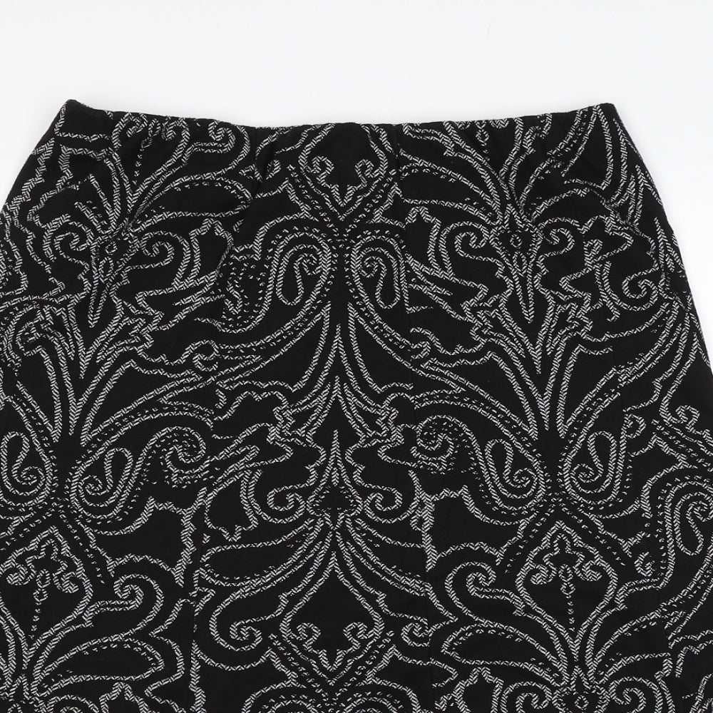 M&S Womens Black Geometric  Swing Skirt Size 14