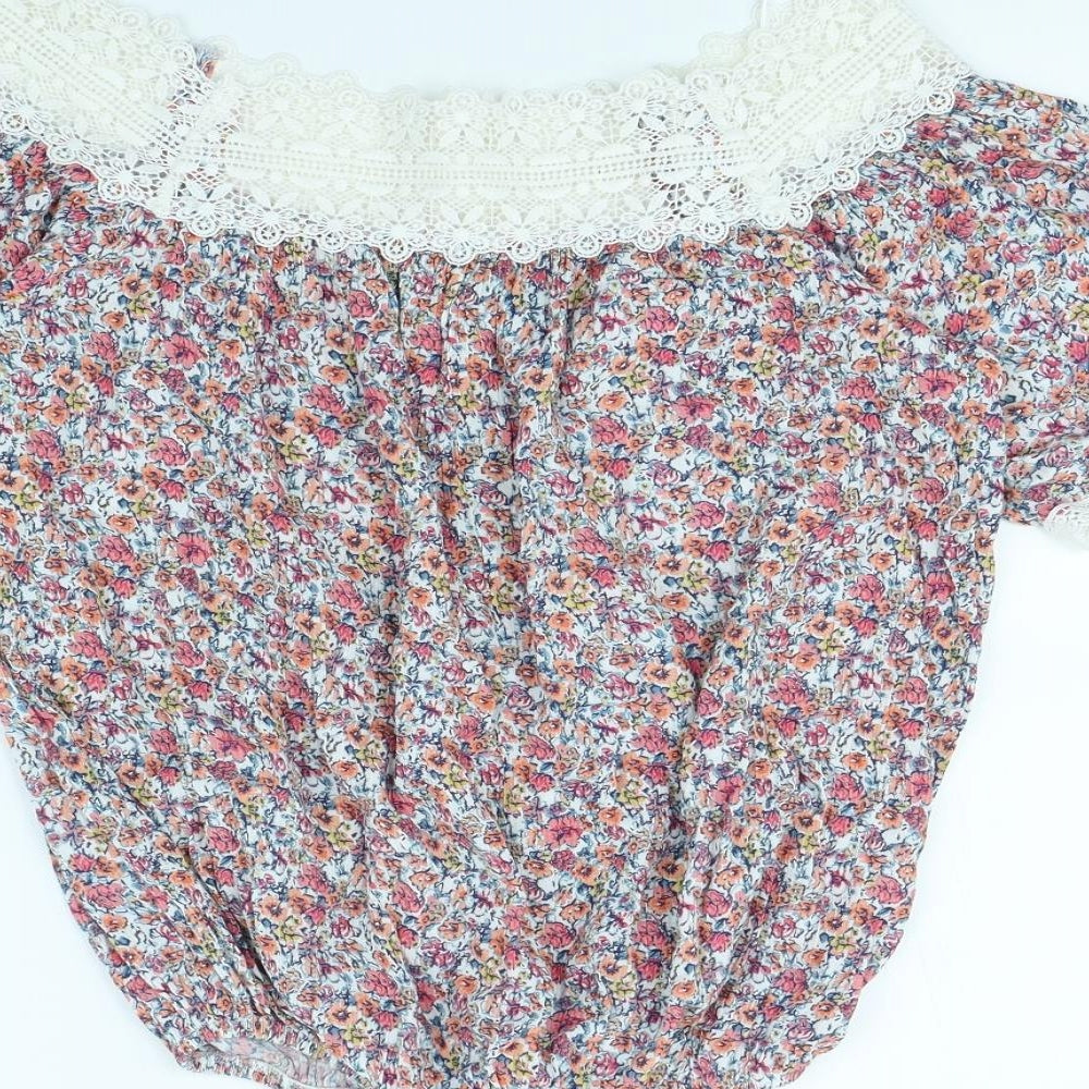 F&F Womens White Floral  Basic Blouse Size 6