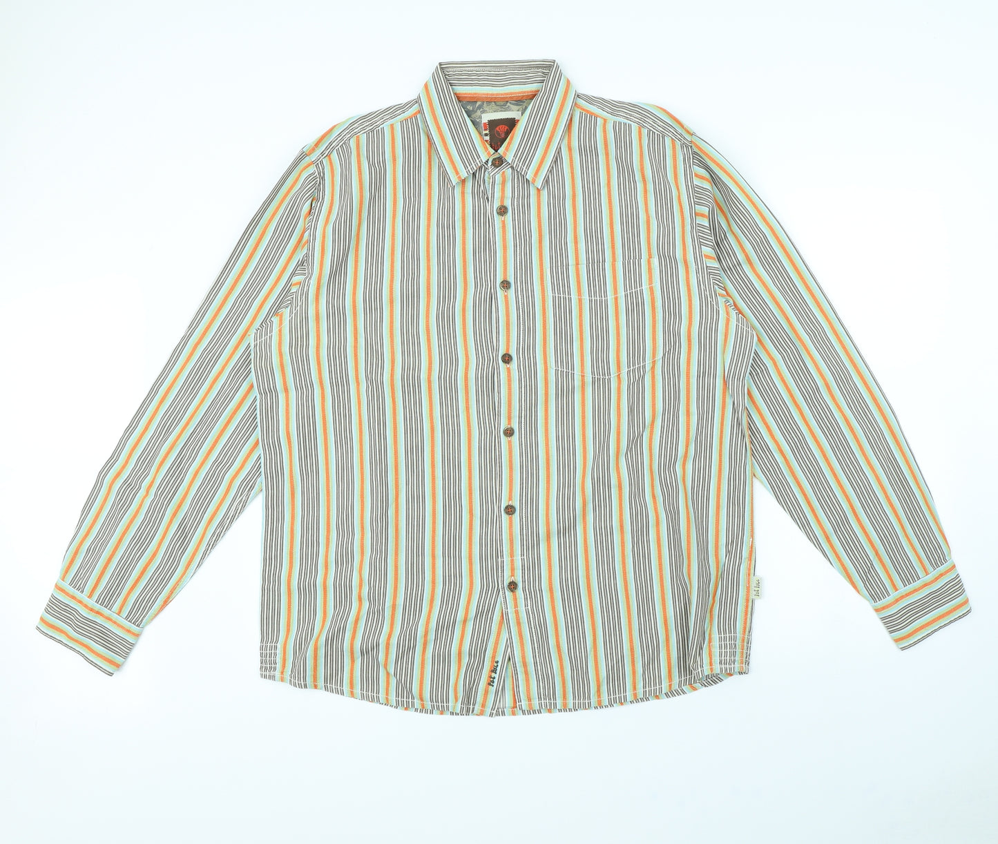 Fat Face Mens Beige Striped   Dress Shirt Size L