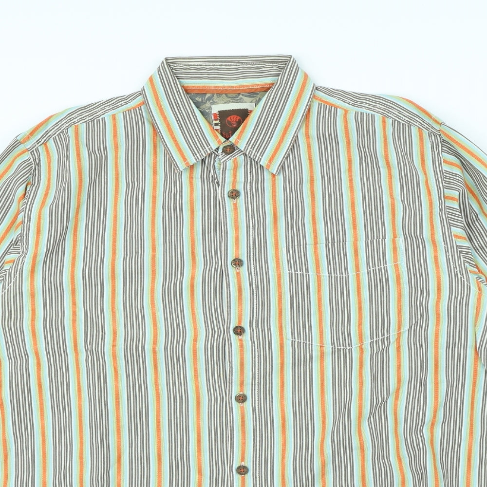 Fat Face Mens Beige Striped   Dress Shirt Size L