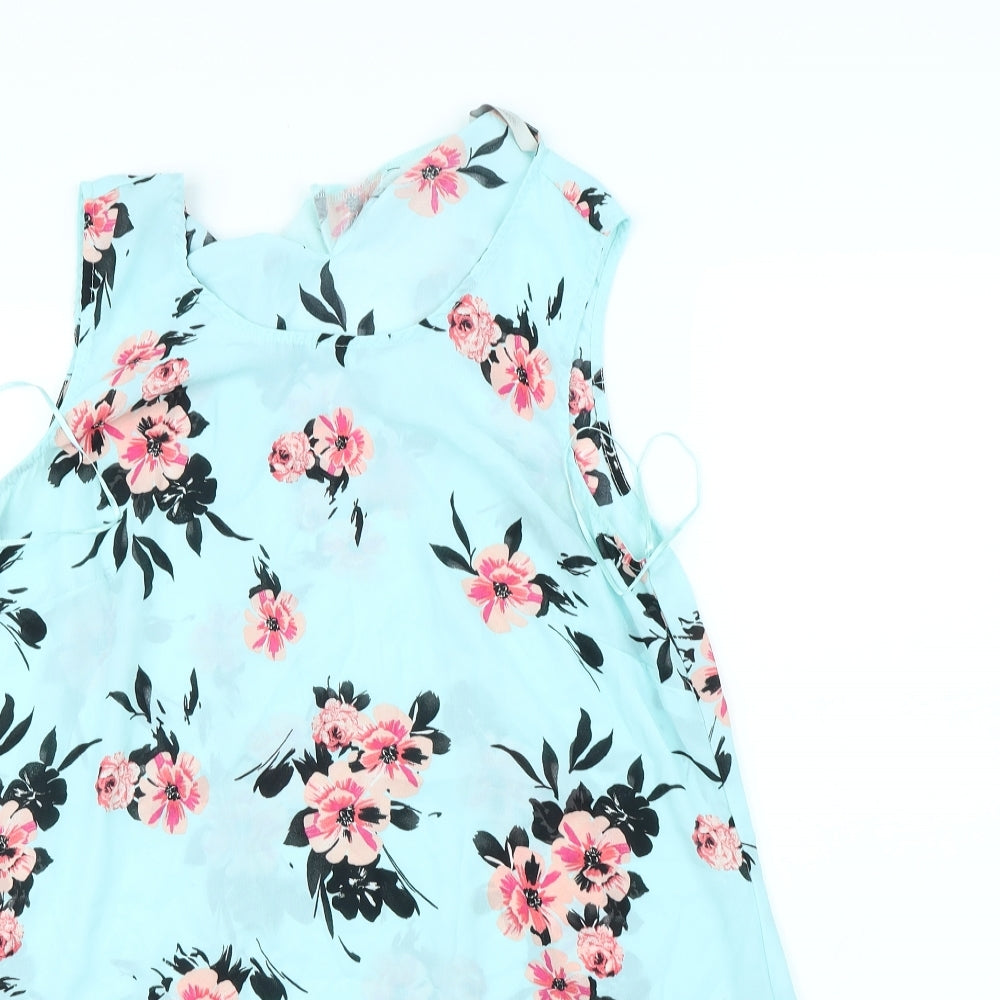 George Womens Blue Floral  Basic Blouse Size 14