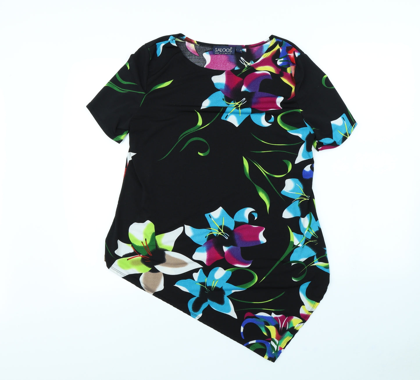 Saloos Womens Black Floral  Basic Blouse Size 16