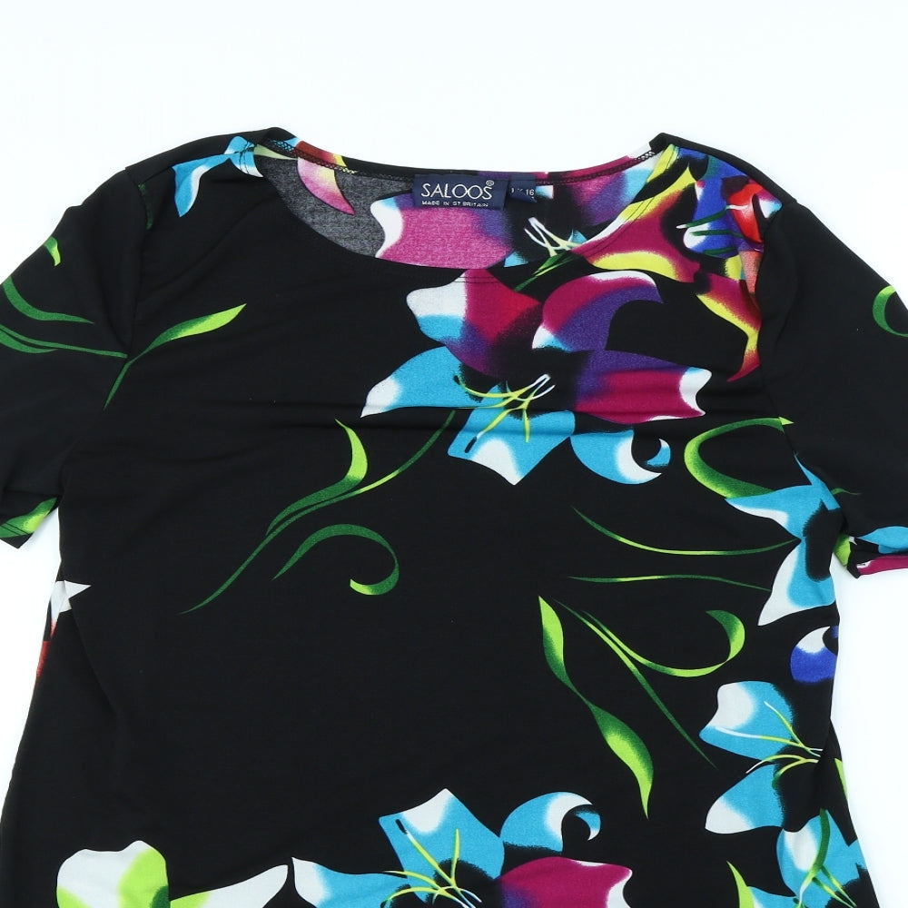 Saloos Womens Black Floral  Basic Blouse Size 16