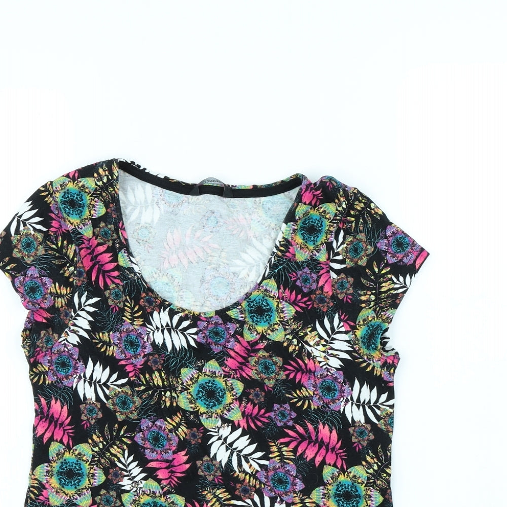 George Womens Black Floral  Basic T-Shirt Size 14