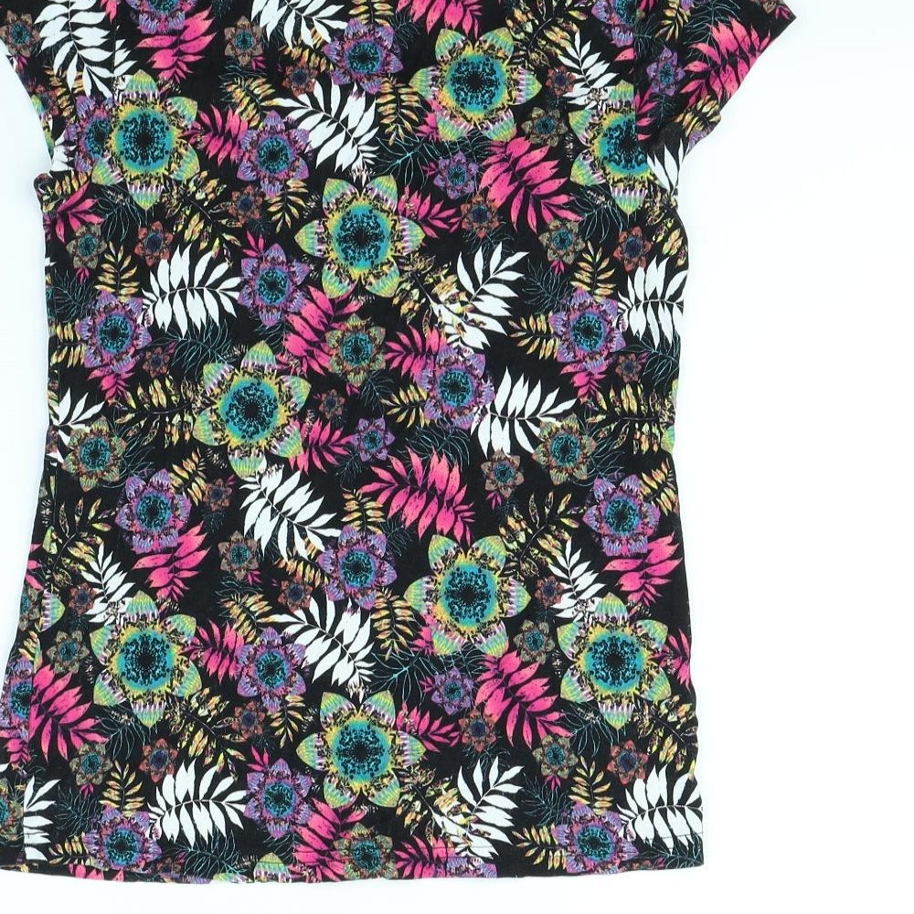 George Womens Black Floral  Basic T-Shirt Size 14