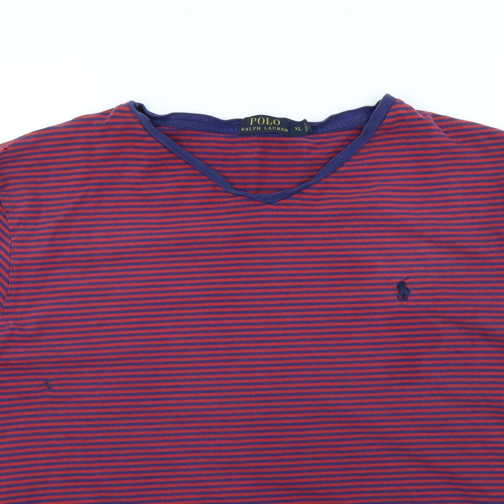 Ralph Lauren Mens Red Striped   T-Shirt Size XL