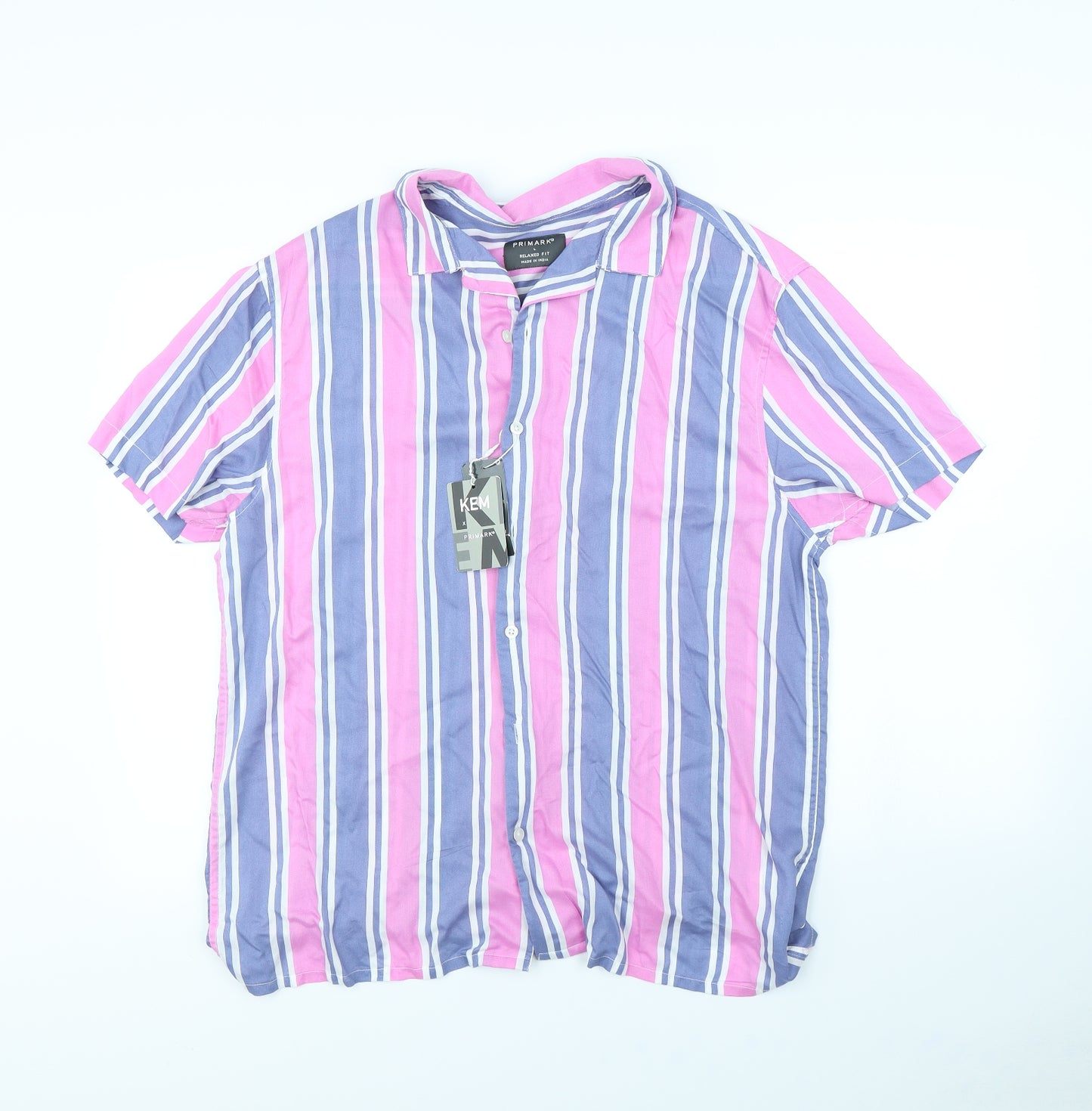 Primark Mens Blue Striped   Dress Shirt Size L