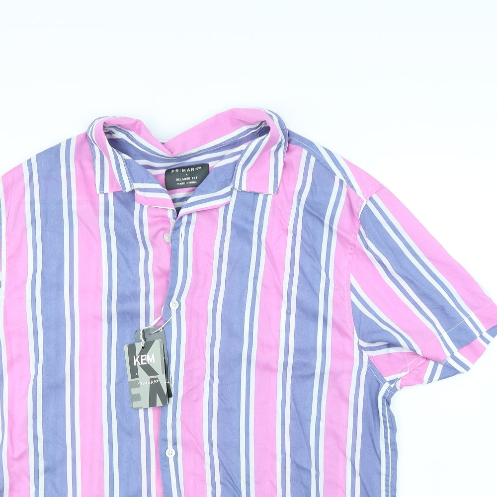 Primark Mens Blue Striped   Dress Shirt Size L