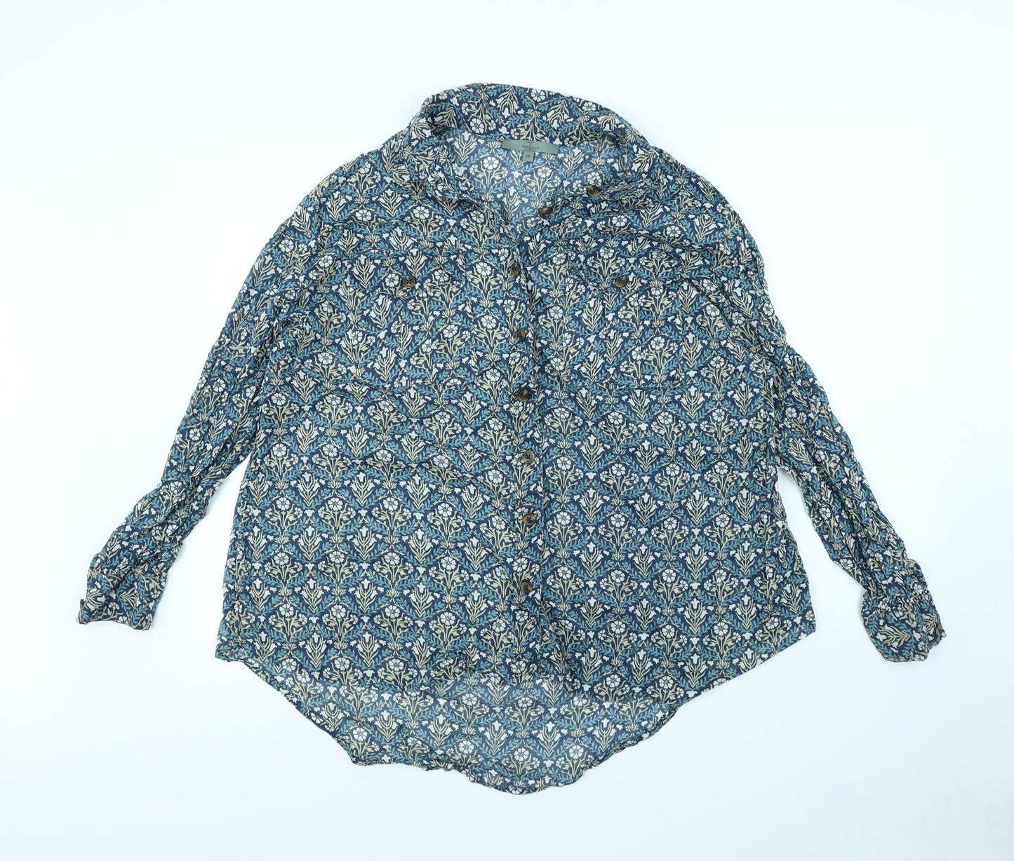 New Look Womens Blue Floral  Basic Button-Up Size 18