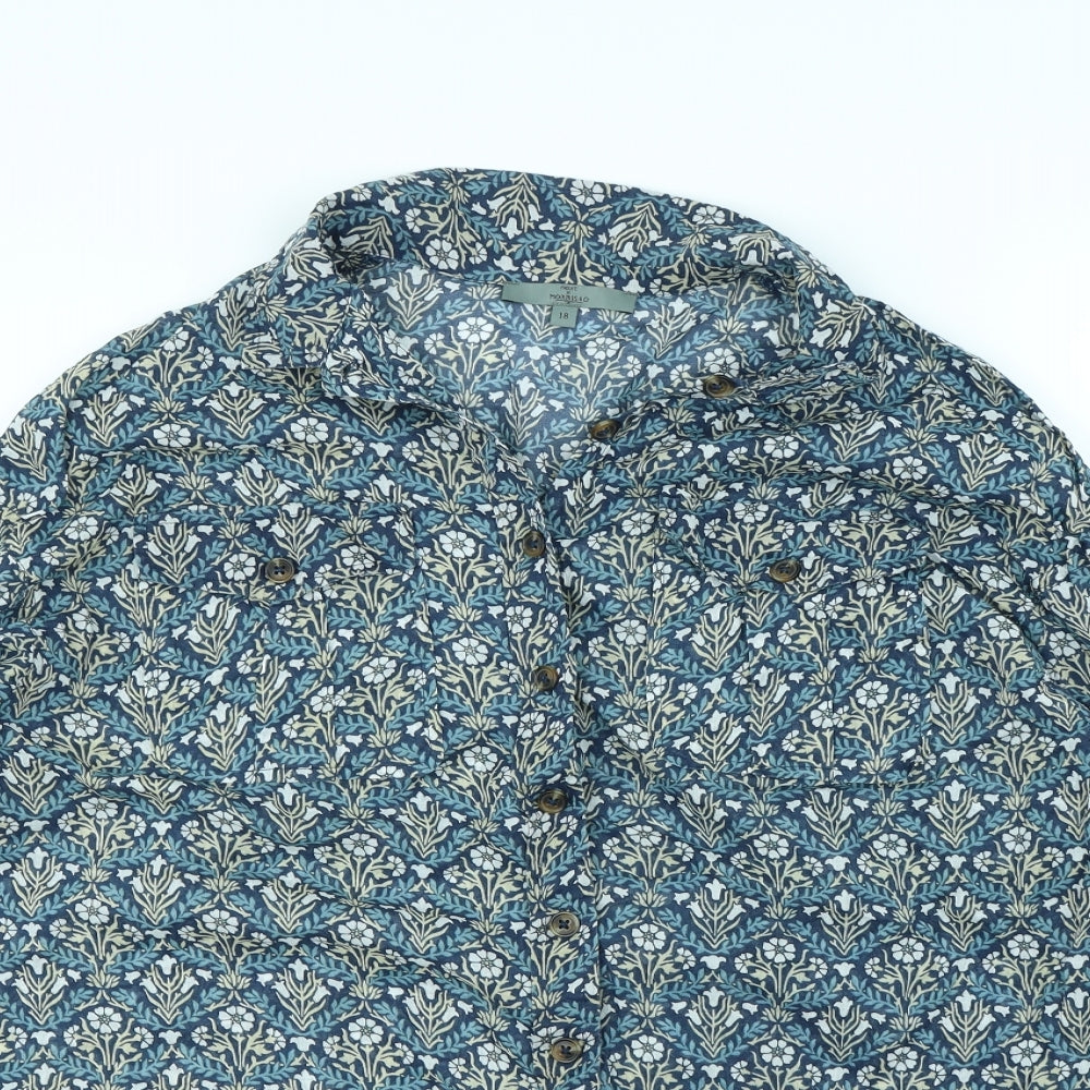 New Look Womens Blue Floral  Basic Button-Up Size 18