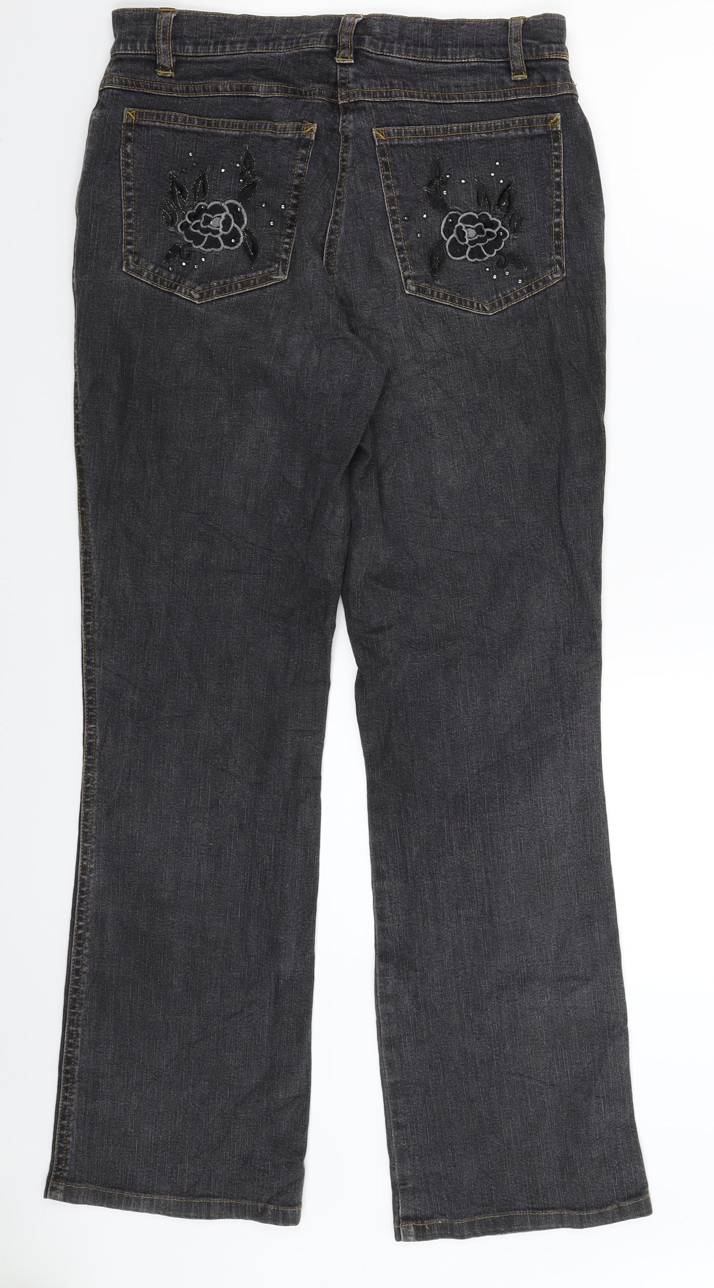 Steilmann Womens Black Floral Denim Straight Jeans Size 10 L29 in