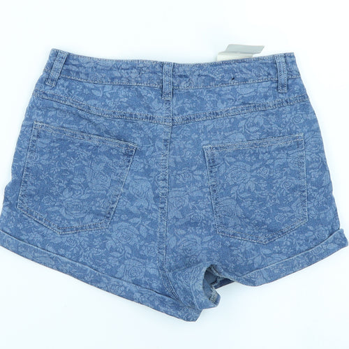 The Rockin Rev Womens Blue Floral Denim Hot Pants Shorts Size 6