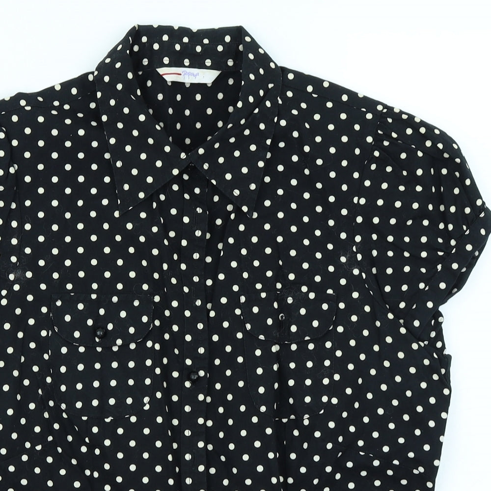 Papaya Womens Black Polka Dot  Basic Button-Up Size 14