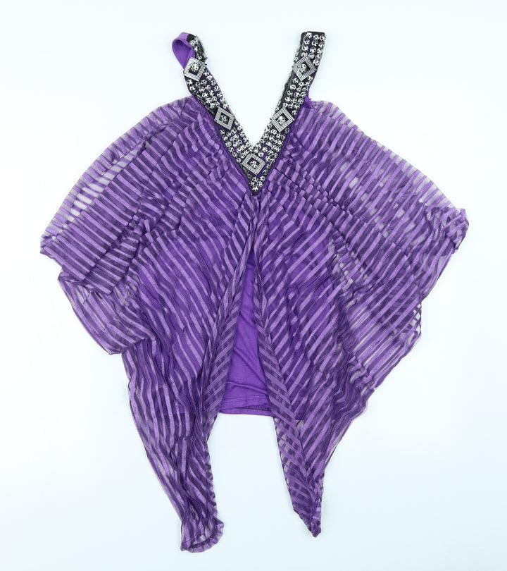 Club L Womens Purple Striped  Basic Blouse Size M