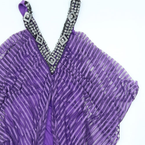 Club L Womens Purple Striped  Basic Blouse Size M