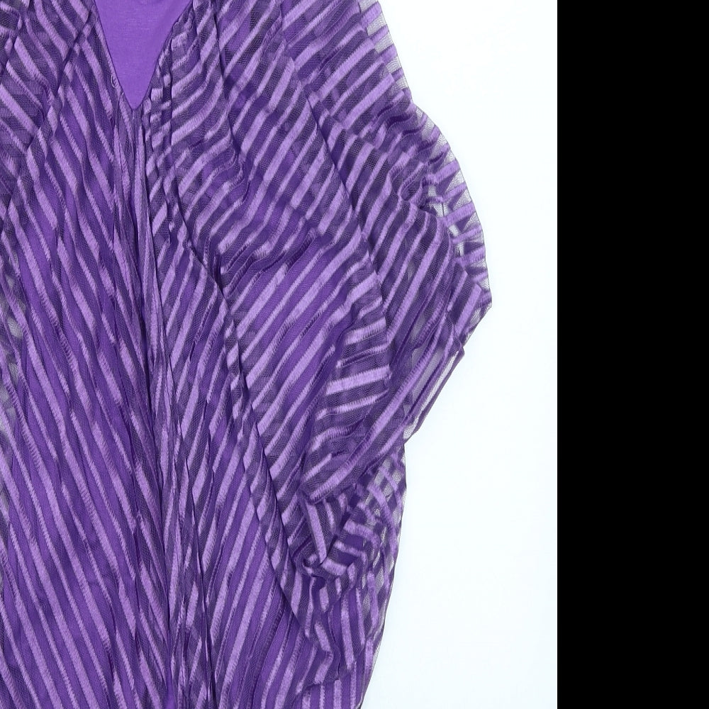Club L Womens Purple Striped  Basic Blouse Size M