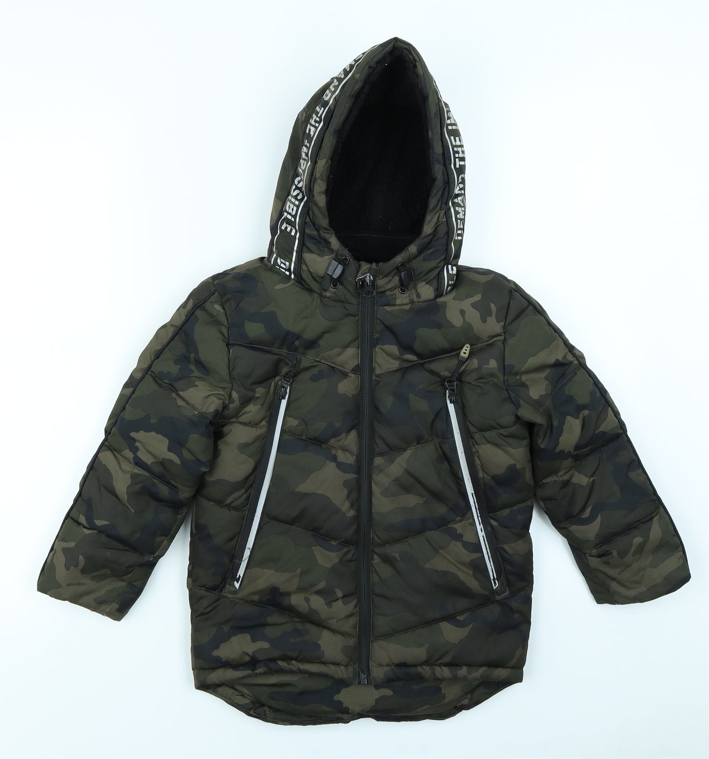 George Boys Green Camouflage  Puffer Jacket Coat Size 4-5 Years