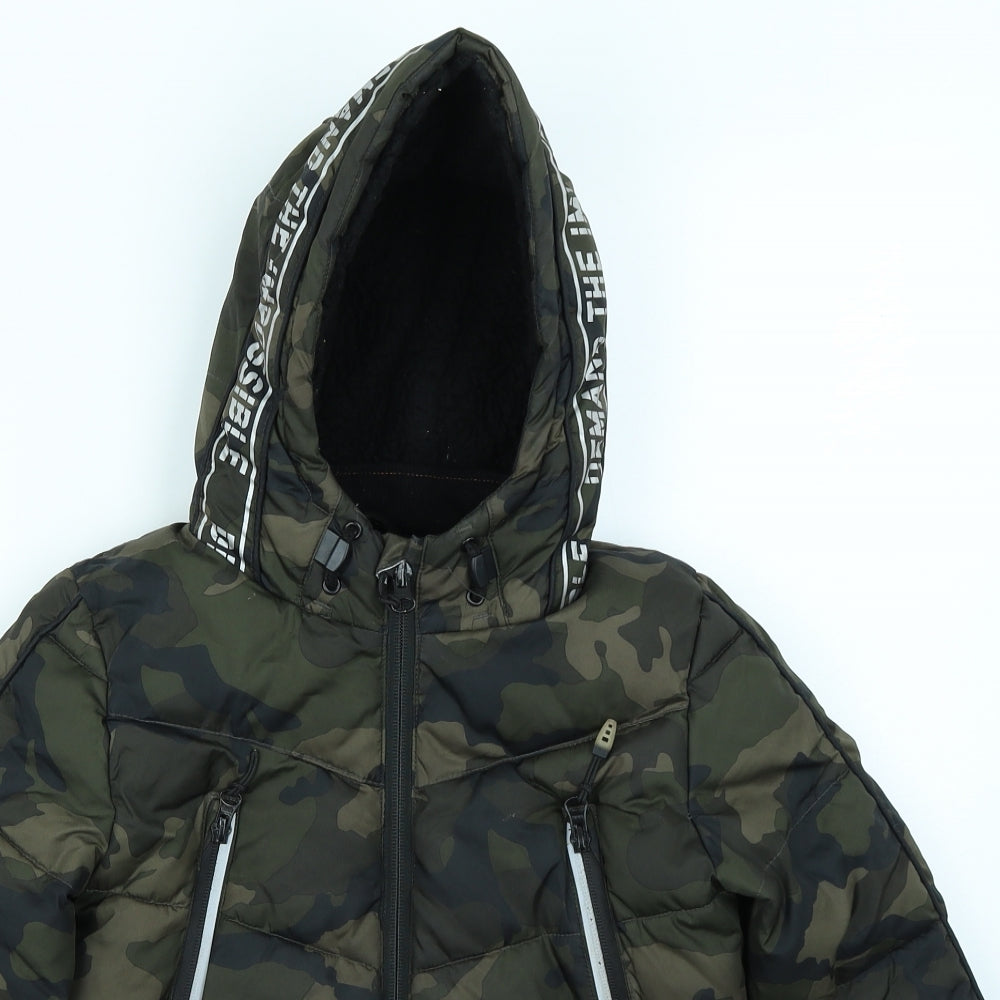 George Boys Green Camouflage  Puffer Jacket Coat Size 4-5 Years