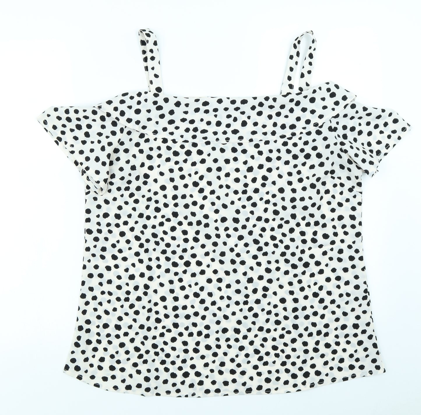 Studio Womens White Polka Dot  Basic Blouse Size 14