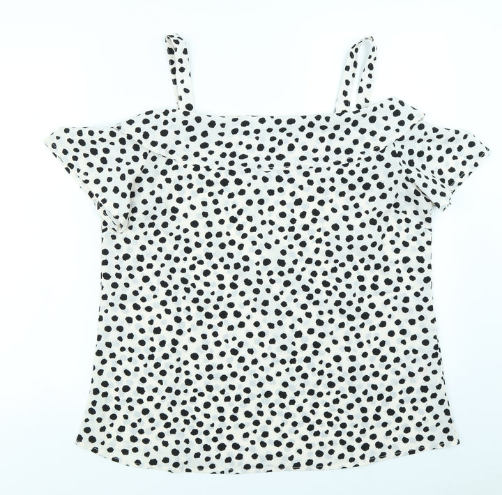 Studio Womens White Polka Dot Basic Blouse Size 14