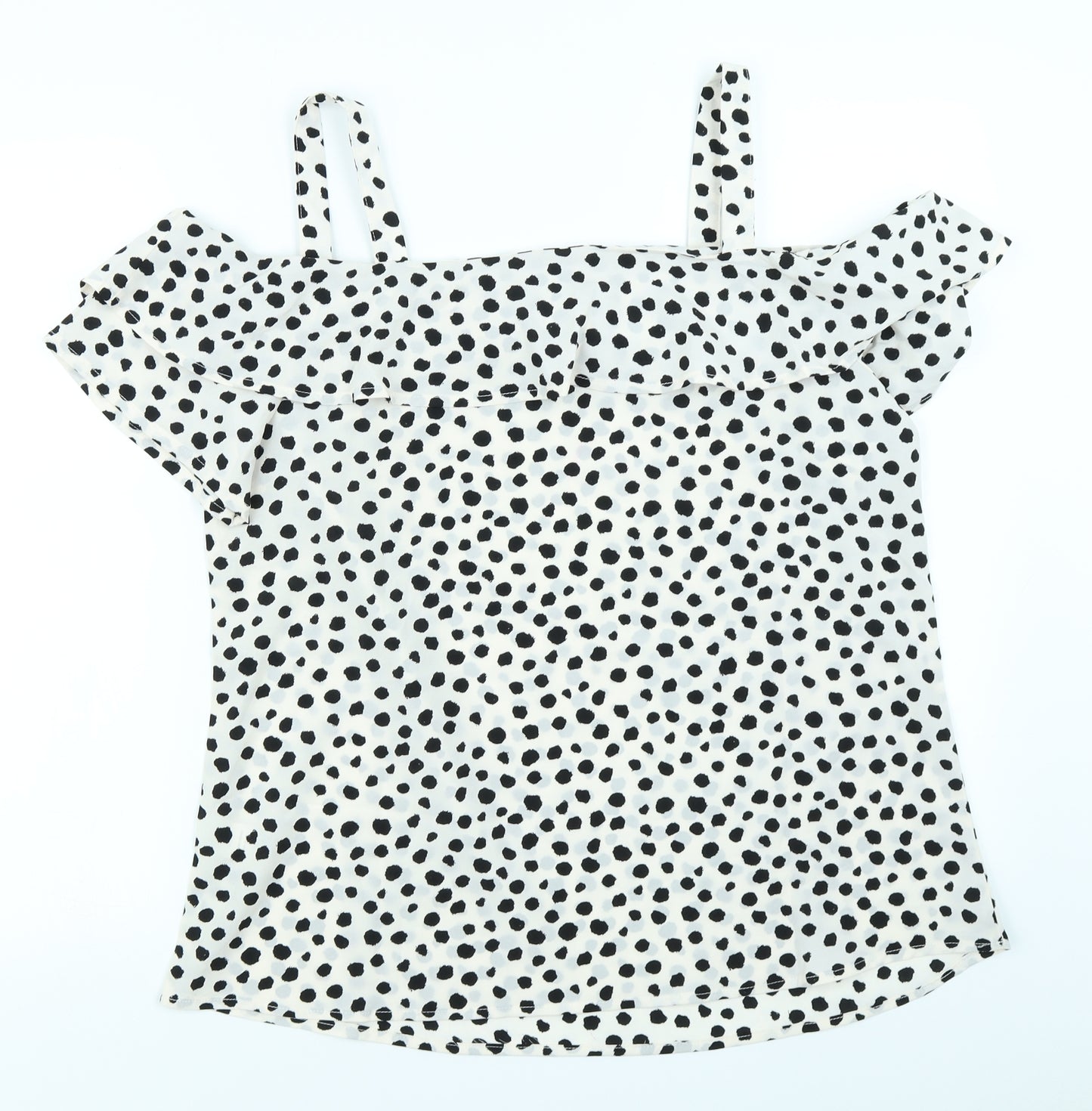 Studio Womens White Polka Dot  Basic Blouse Size 14
