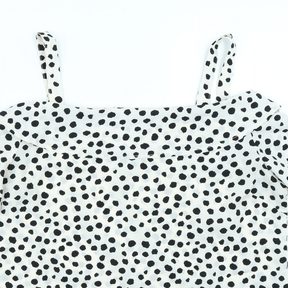Studio Womens White Polka Dot  Basic Blouse Size 14