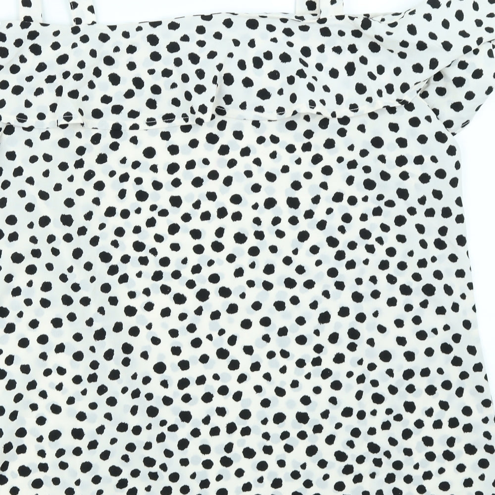 Studio Womens White Polka Dot  Basic Blouse Size 14