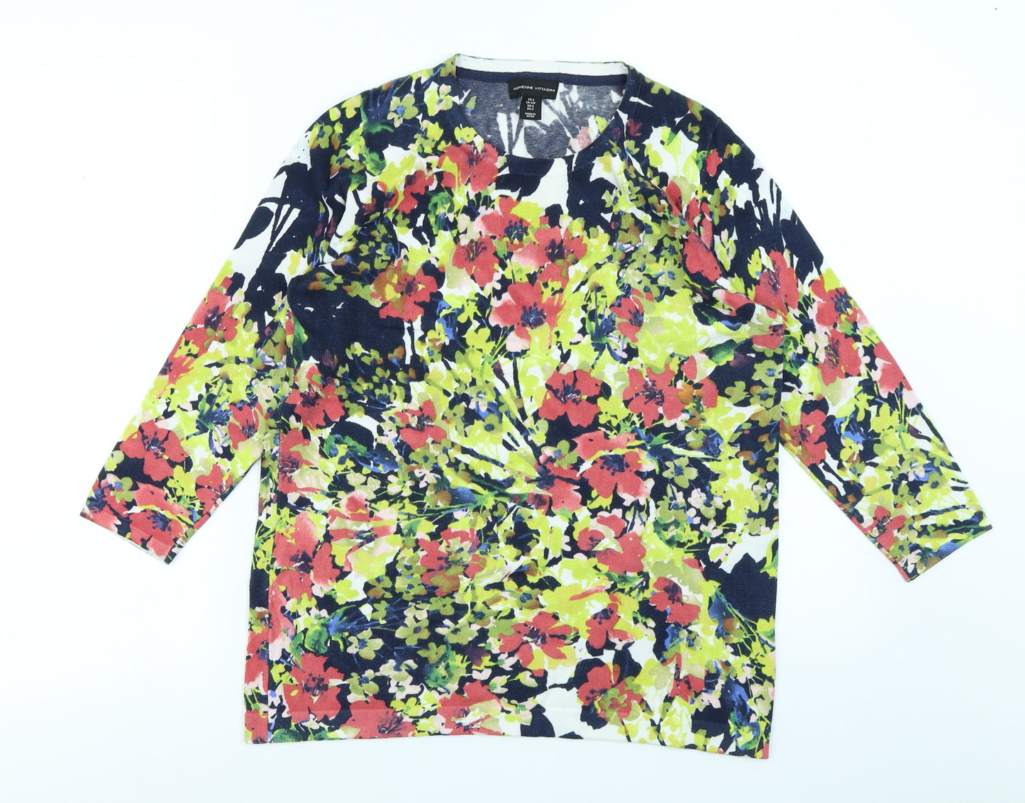 Adrienne Vittadini Womens Blue Floral  Pullover Jumper Size S