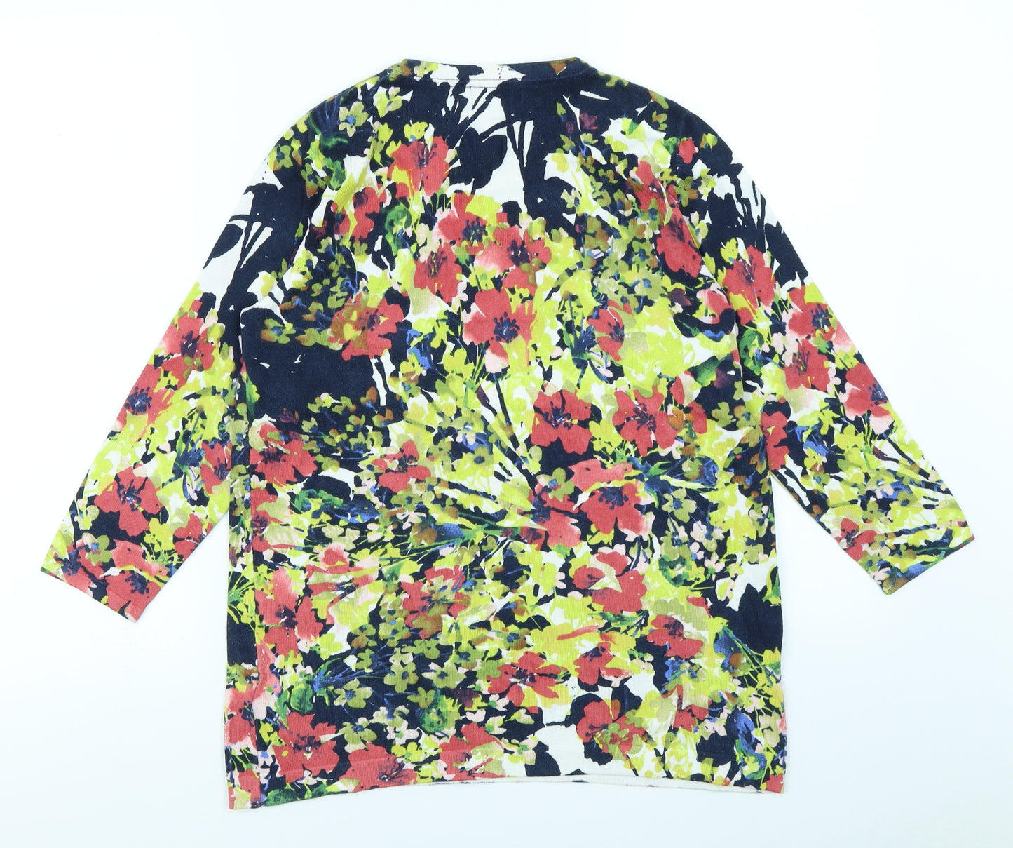 Adrienne Vittadini Womens Blue Floral  Pullover Jumper Size S