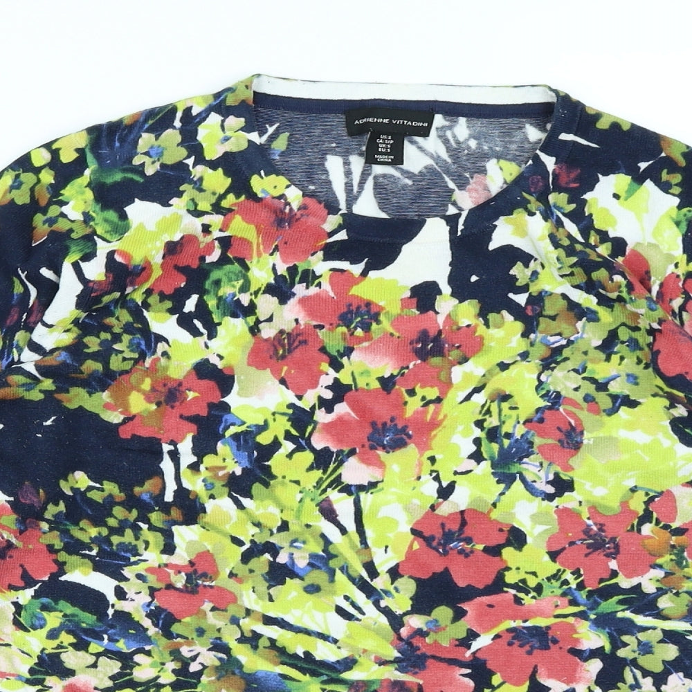 Adrienne Vittadini Womens Blue Floral  Pullover Jumper Size S