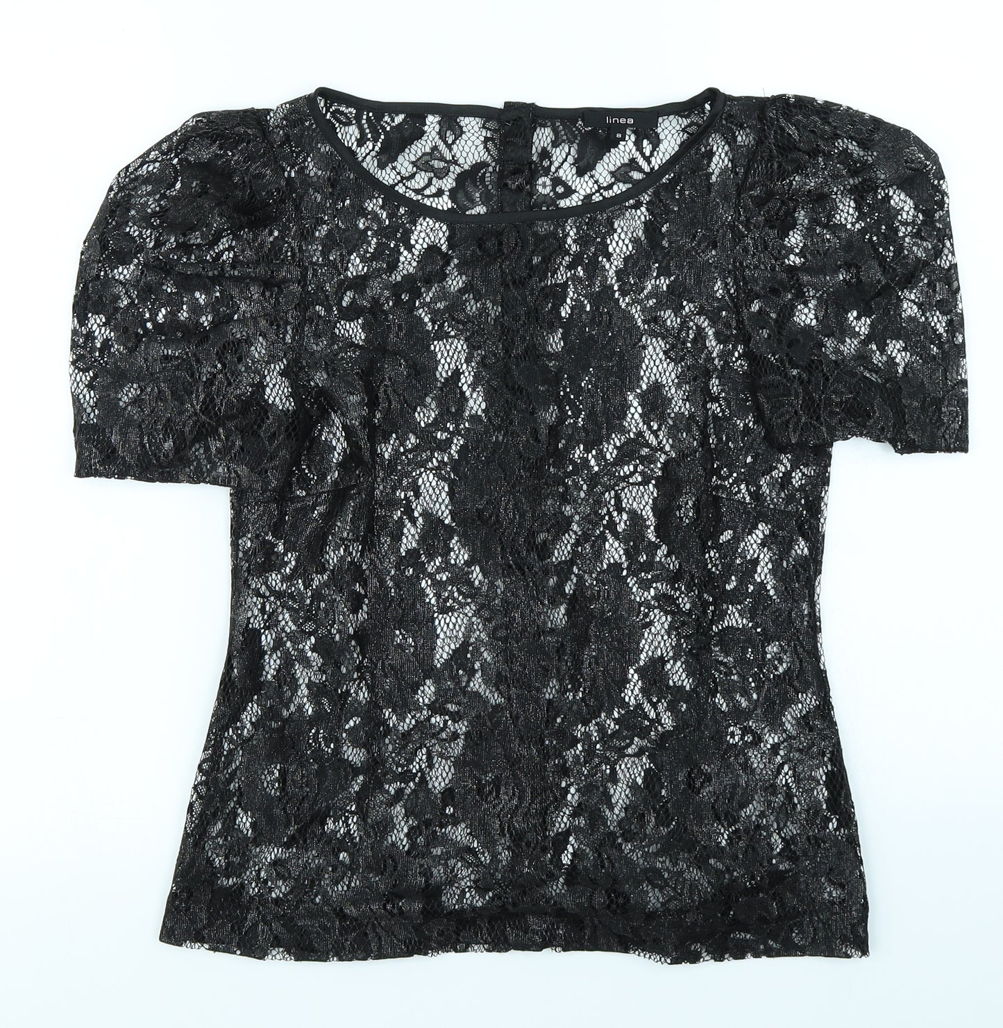 Linea Womens Black Floral  Basic T-Shirt Size 8
