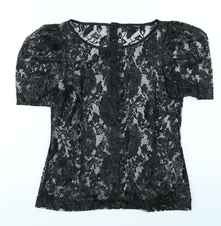 Linea Womens Black Floral  Basic T-Shirt Size 8