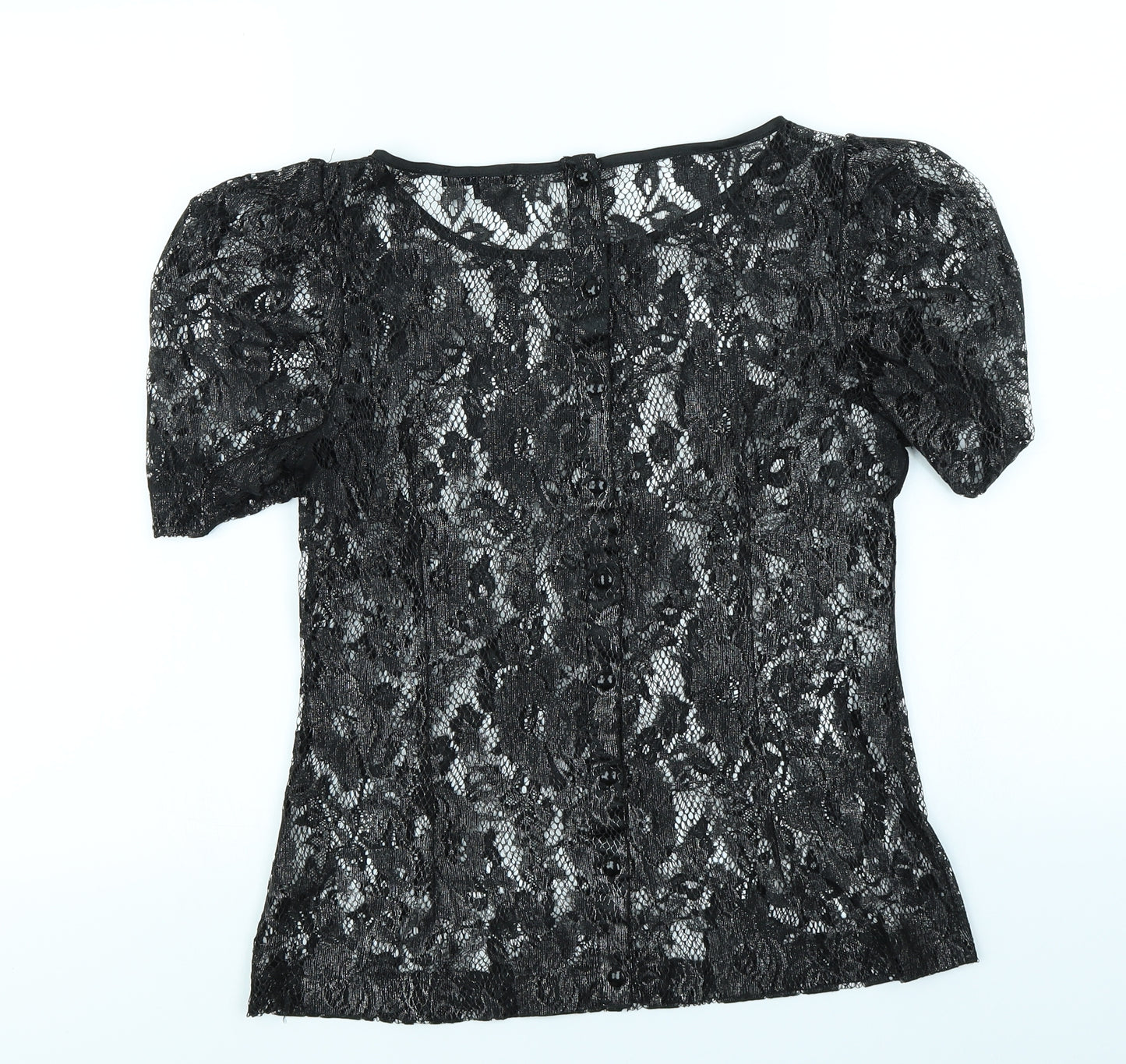 Linea Womens Black Floral  Basic T-Shirt Size 8
