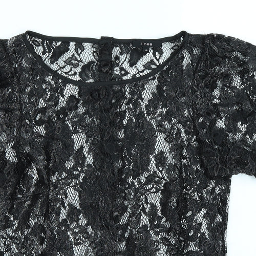 Linea Womens Black Floral  Basic T-Shirt Size 8