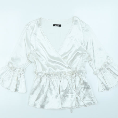 Boohoo Womens White   Wrap Blouse Size 10