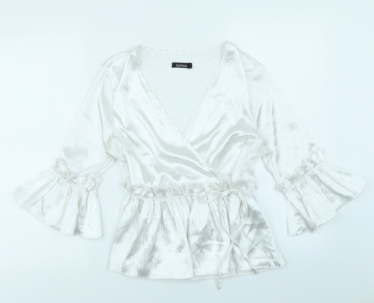 Boohoo Womens White   Wrap Blouse Size 10