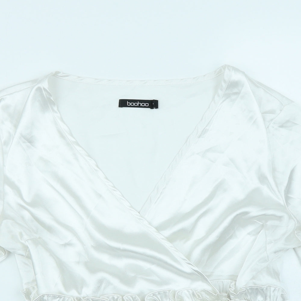 Boohoo Womens White   Wrap Blouse Size 10