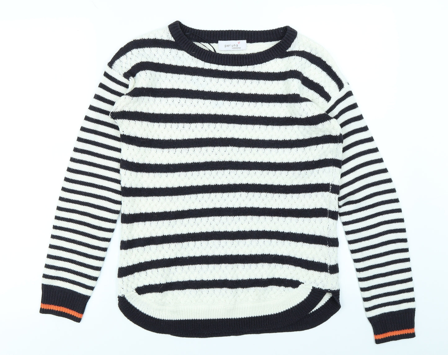 Per Una Womens White Striped Knit Pullover Jumper Size 8