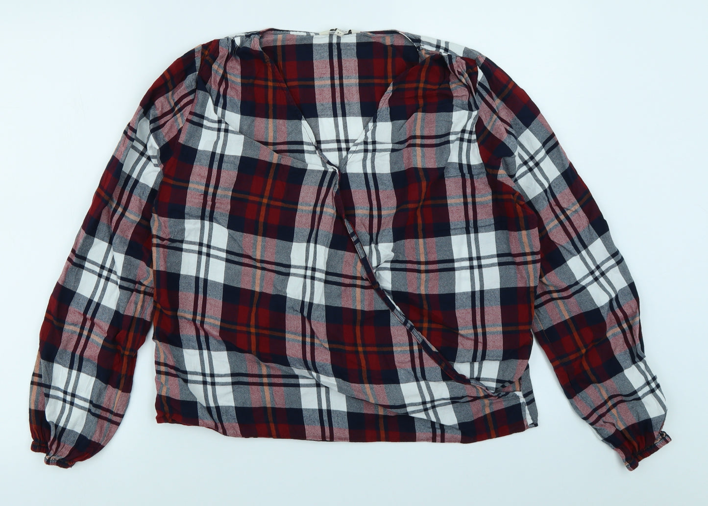 Papaya Womens Red Plaid  Wrap Blouse Size M