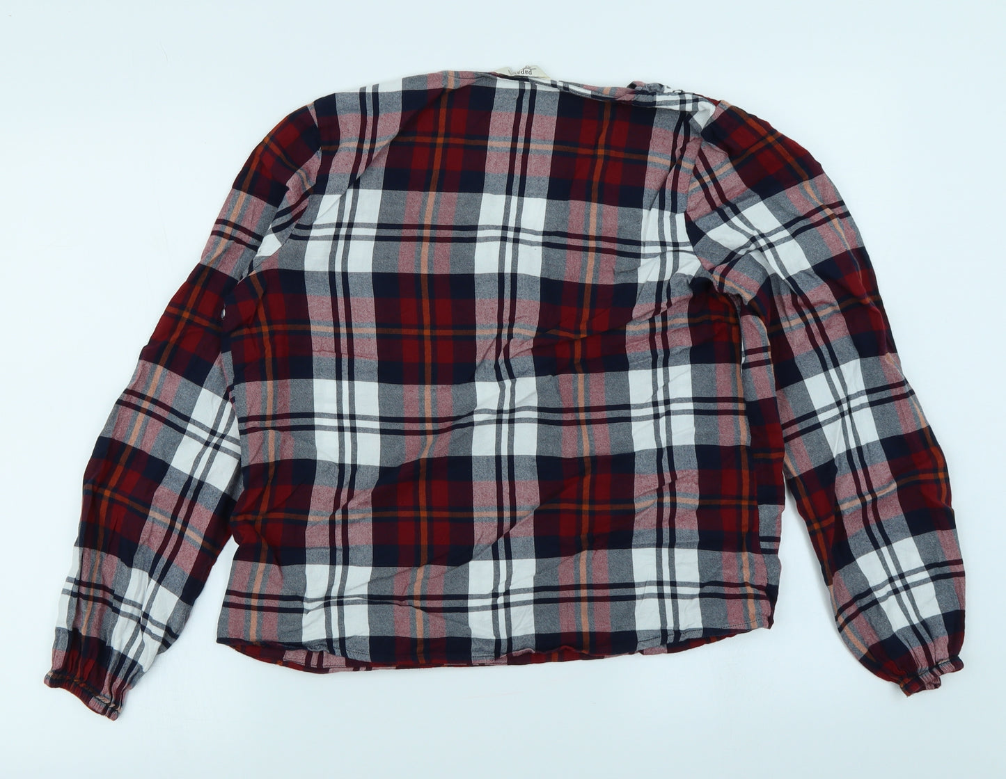 Papaya Womens Red Plaid  Wrap Blouse Size M