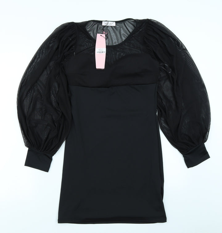 Koucla Womens Black Mesh Bodycon Size S - Balloon Sleeve