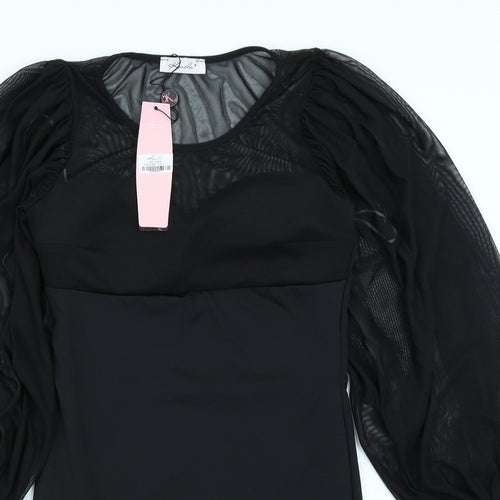 Koucla Womens Black  Mesh Bodycon  Size S  - Balloon Sleeve