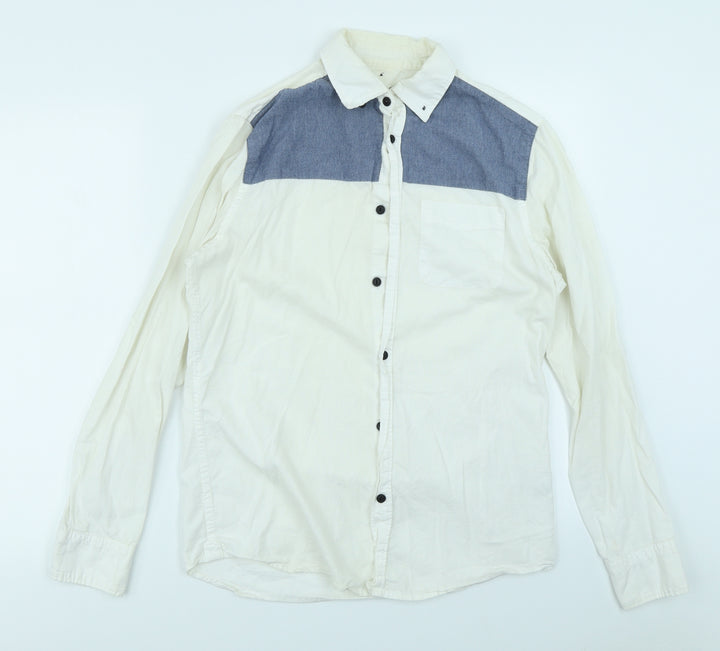 River Island Mens White Colourblock Button-Up Size S