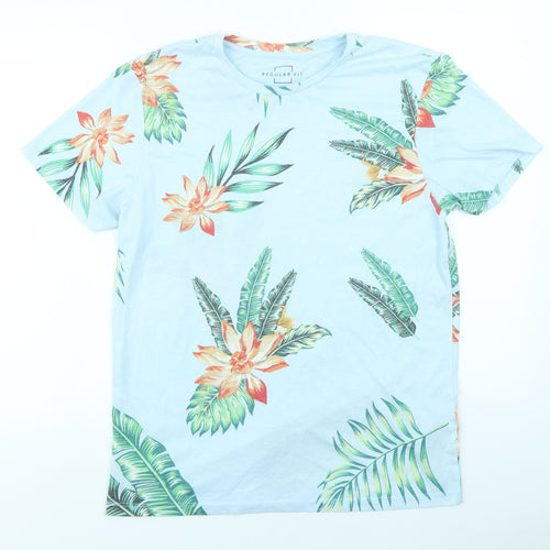 Peacocks Mens Blue Floral   T-Shirt Size M