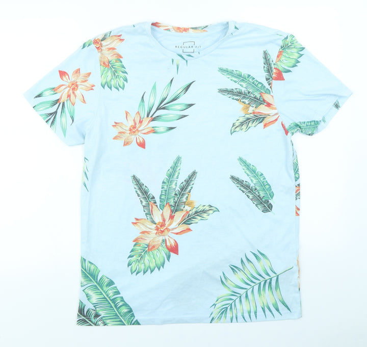 Peacocks Mens Blue Floral T-Shirt Size M