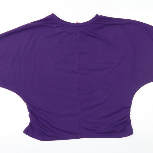 Meggie Womens Purple  Crochet Basic T-Shirt Size XL