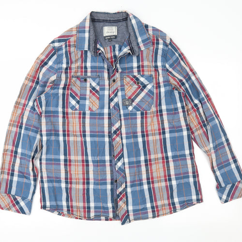 George Mens Blue Check   Button-Up Size L