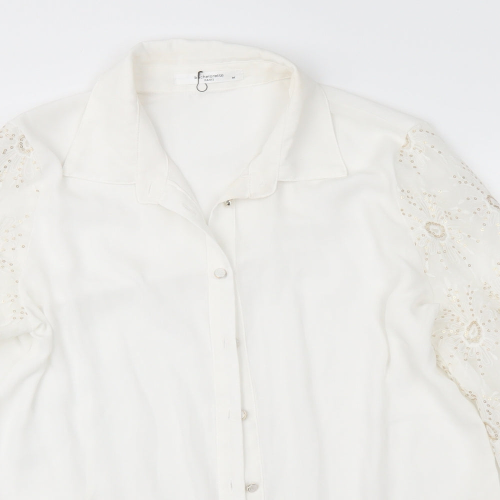 Bachelorette Womens Ivory Floral  Basic Blouse Size M