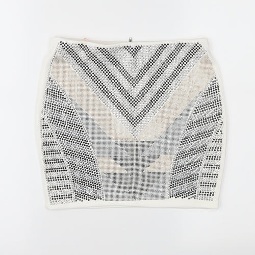 Eva & Lola Womens White Geometric  Mini Skirt Size S
